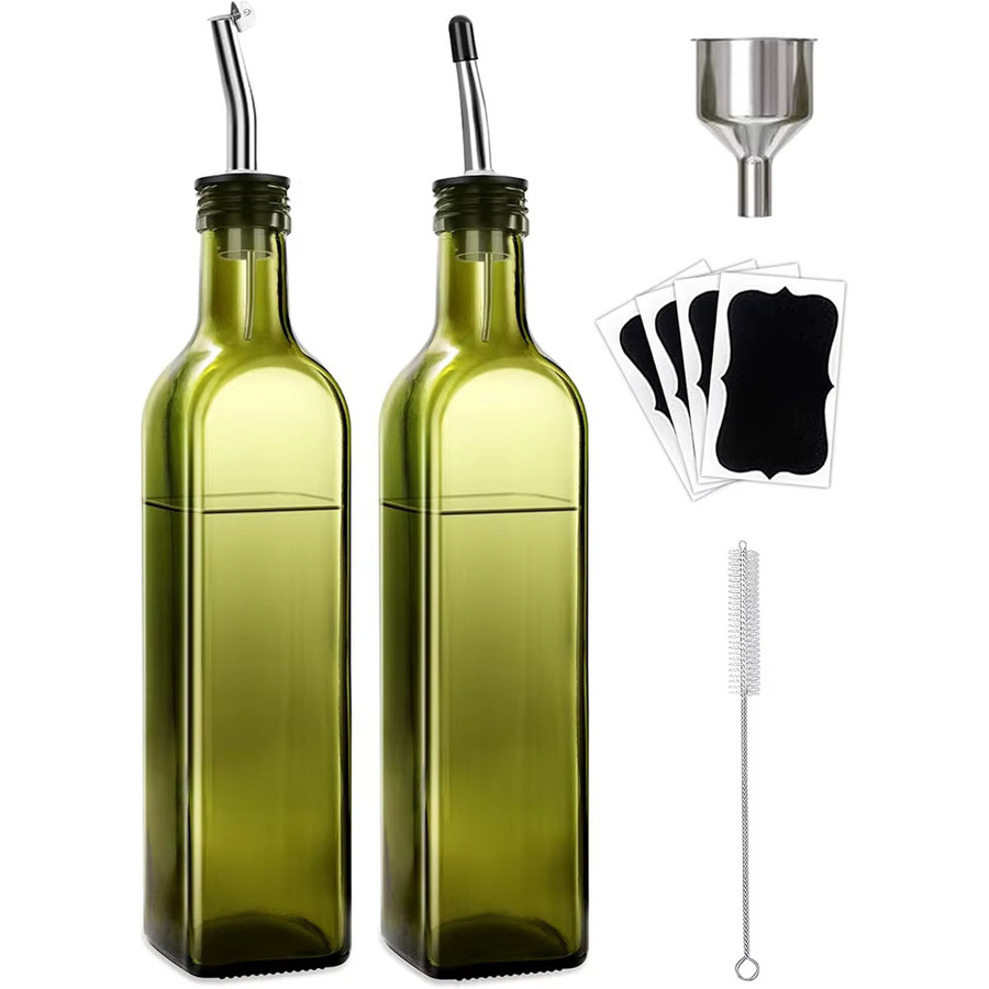 EliteHMX Olivenöl-Spenderflasche und Essigspender-Set aus Glas in Transparent und Grün mit Ausgießern, Trichter und Bürste - Bild 5