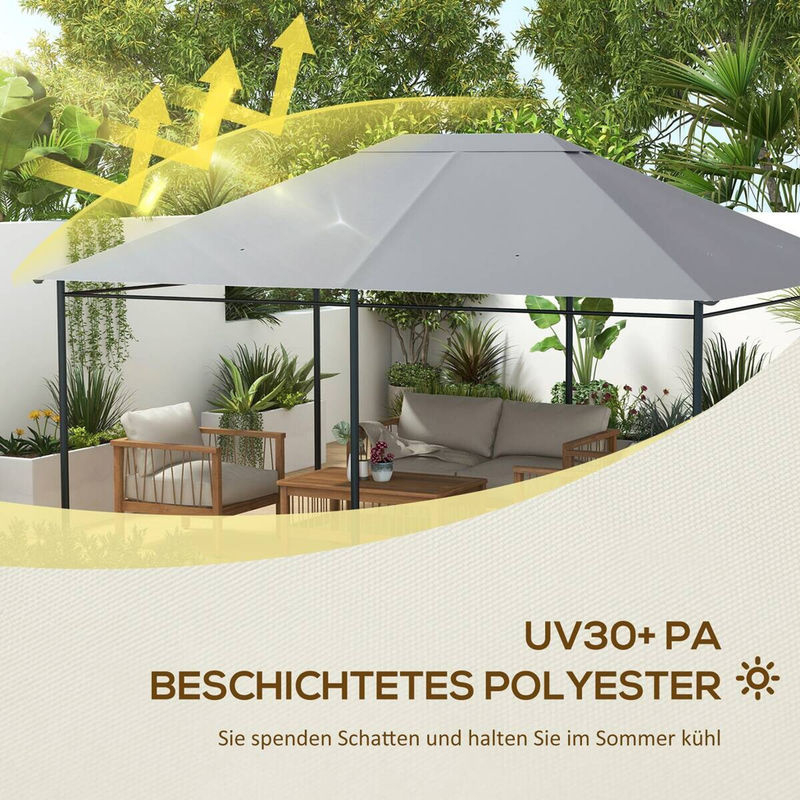 Outsunny Pavillondach aus Polyester in Hellgrau mit UPF 50+, B/H/L: 297 x 1 x 397 cm - Bild 3