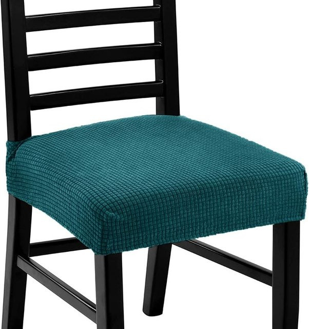 Waschbare Jacquard Stuhlsitzbezüge aus Stretch-Spandex in Petrol für Esszimmerstühle - Bild 1