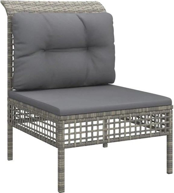 vidaXL Garten-Mittelsofa aus grauem PE-Rattan mit Polsterkissen und Metallrahmen - Bild 1