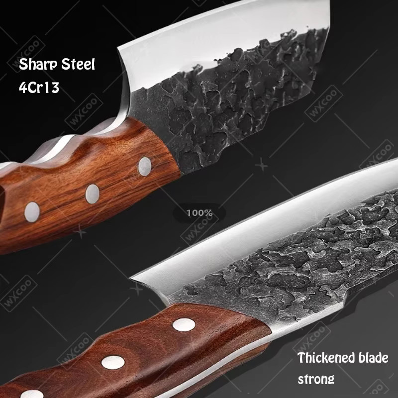 WXCOO Handgefertigtes Fleischbeil aus Edelstahl mit Holzgriff als geschmiedetes Küchenmesser für Fleisch, Obst und Gemüse - Bild 4