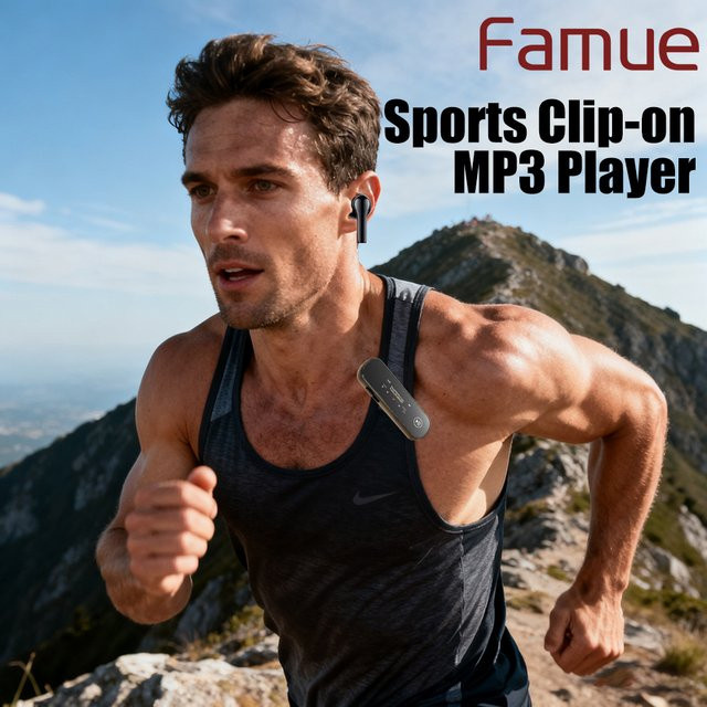 Famue Sport Clip-On MP3-Player mit Bluetooth 5.3 und USB-Anschluss, verlustfreies Audio, Schwarz - Bild 1