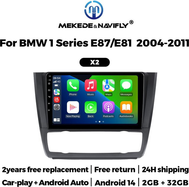 TomoStrong Android 14 Autoradio mit GPS und Drahtlosem CarPlay für BMW 1er Serie E81 E82 E87 E88 (2004 - 2012), 2GB RAM, 32GB Speicher, Schwarz - Bild 1