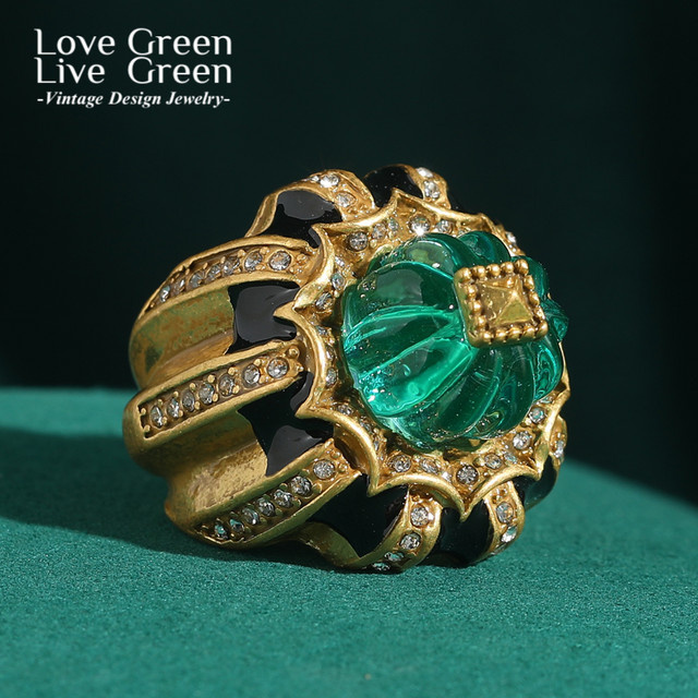 Ring Vintage, Grüne Kürbis, Gold, Kristall, Damen, Halloween - Bild 1