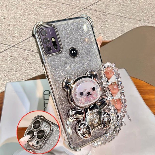 Bären Motiv Handyhülle mit Lanyard für Motorola E13 G71s G84 G30 G20 G10 G82 G54 G52 50 Pro 60F in Blau - Bild 1