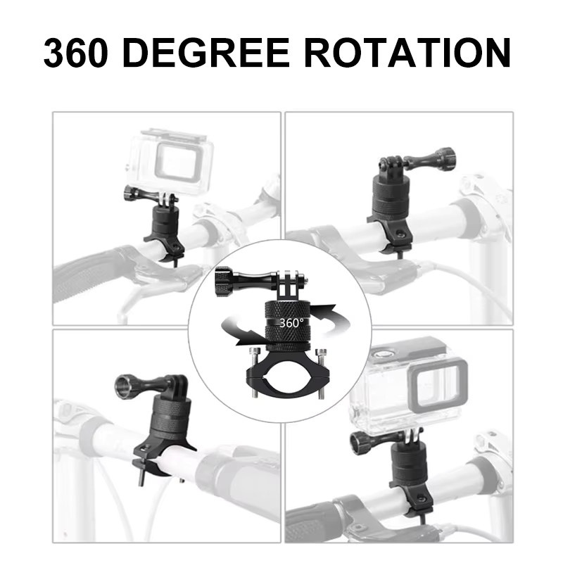 DIXSG 360 Grad drehbare Aluminium-Fahrradlenkerhalterung in Schwarz für GoPro Hero 13 12 11 10 Insta360 DJI Osmo Action Kameras - Bild 2