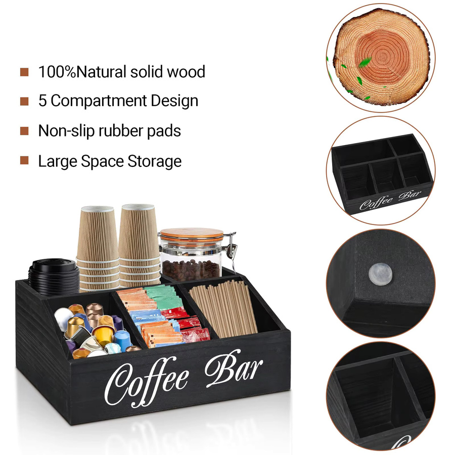 Rustikaler Kaffeestation Organizer aus Holz in Weiß für Kapseln und Tee auf der Theke - Bild 3