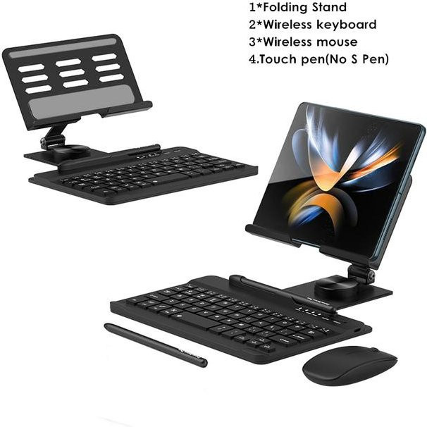 Rezzol Bluetooth Tastatur und Maus Set mit drehbarem Klappständer für Samsung Galaxy Z Fold und Tablets in Beige - Bild 1