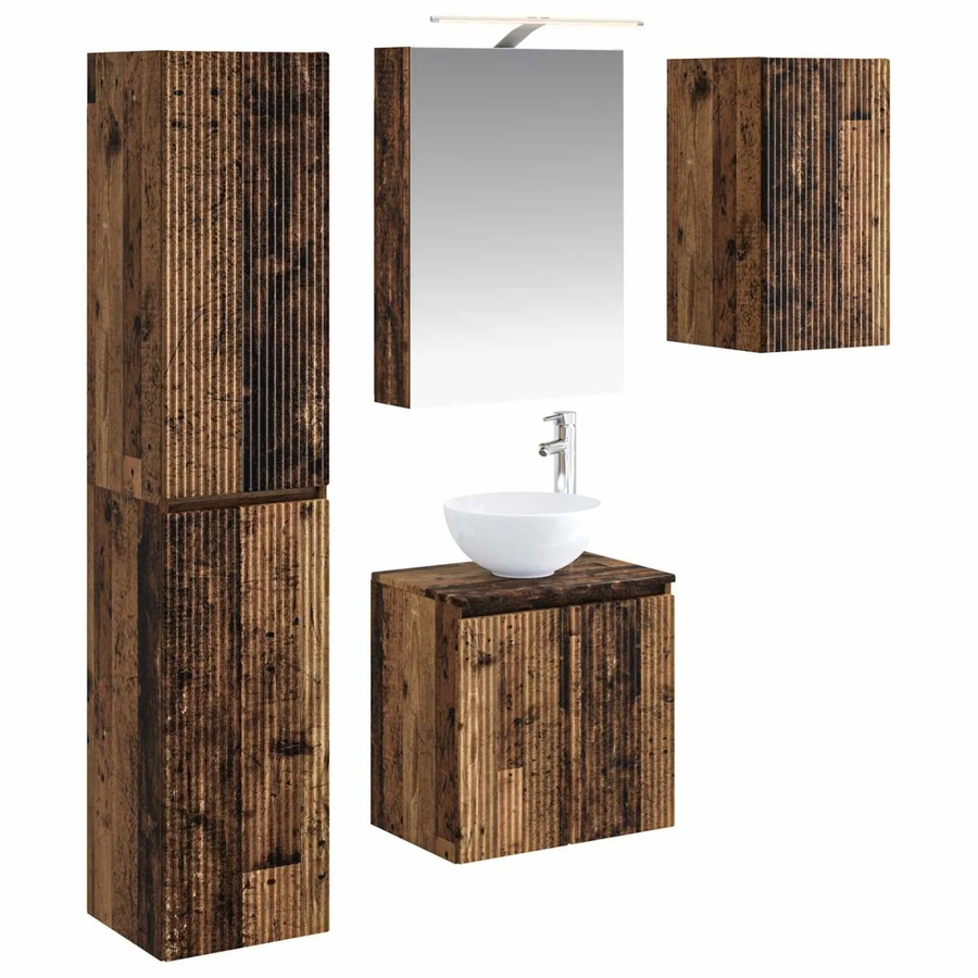 vidaXL Badezimmerschrank-Set aus Altholz in Braun, 5-teilig mit LED-Beleuchtung und Waschtischunterschrank, B/T/H: 50 x 14,5 x 70 cm - Bild 2