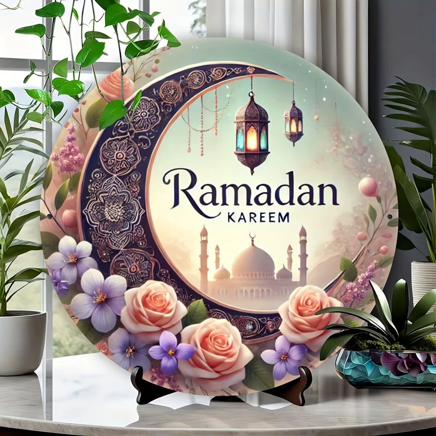 Potdemiel Ramadan Kareem Vintage Wandkunst aus Metall, rundes Aluminiumschild Durchmesser: 19,81 cm - Bild 4