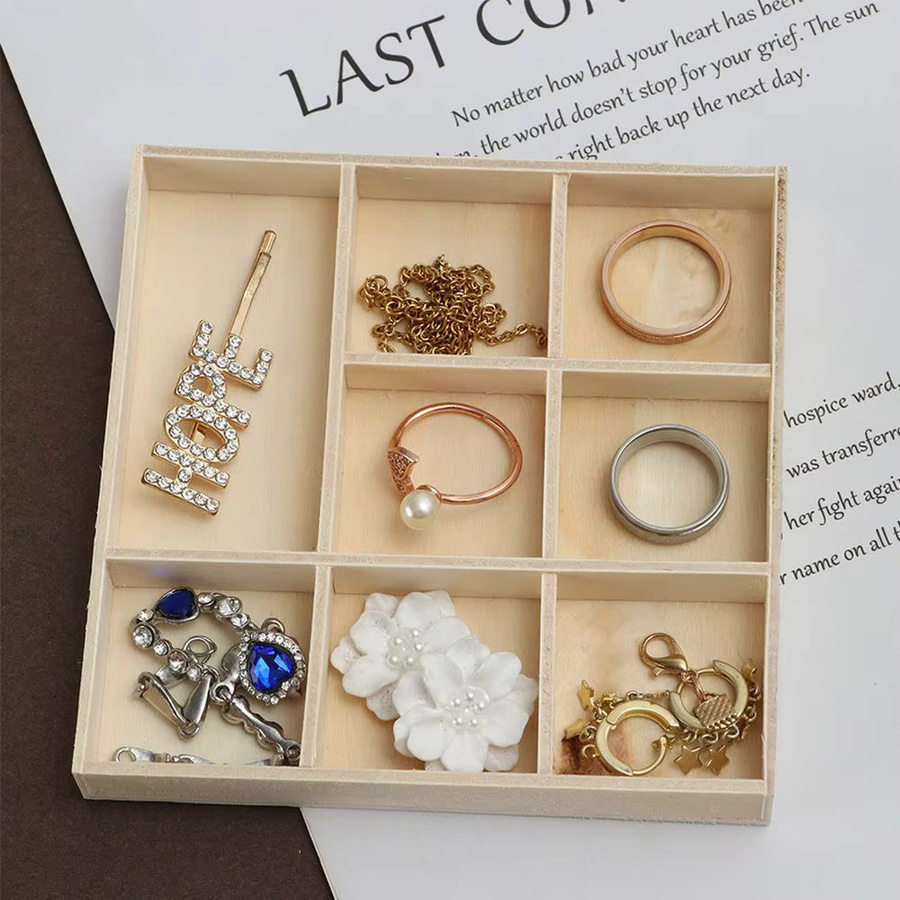 Rustikaler Desktop Organizer aus Holz in Beige als Aufbewahrungsbox für Blumentöpfe, Bonsai oder Schmuck mit geteilter Schublade - Bild 2