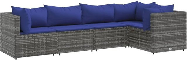 vidaXL 5-tlg Garten-Lounge-Set Modell 60 in Grau und Blau mit Kissen aus Poly Rattan und Metallgestell - Bild 1