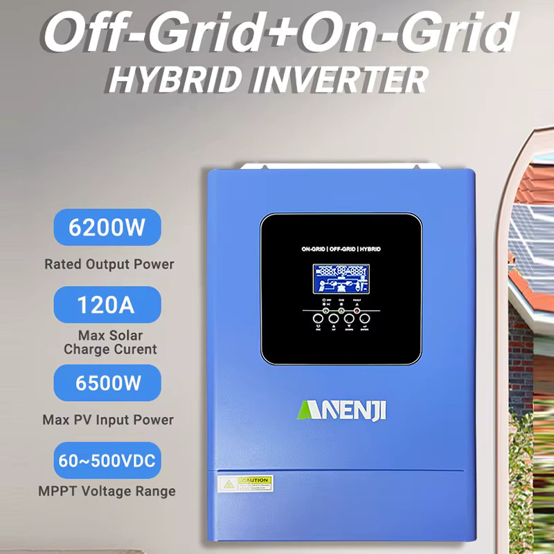 ANENJI Hybrid-Solar-Wechselrichter 6,2 kW, 48 V, MPPT 120A Solarladegerät mit reiner Sinuswelle für On-Off Grid Systeme in Blau - Bild 2