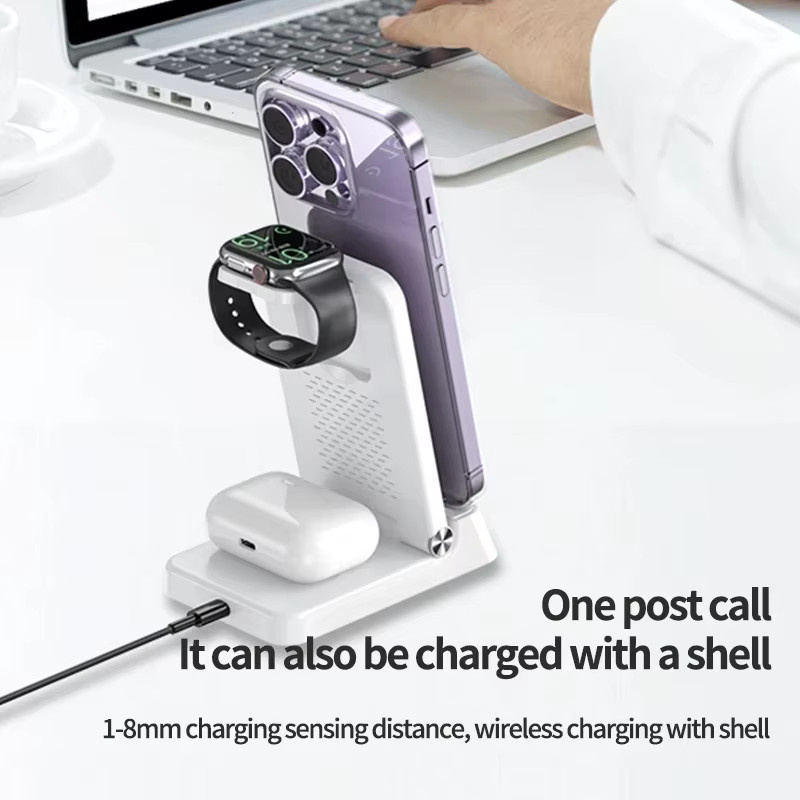 VIKEFON 3 in 1 kabellose Ladestation mit 30 W Schnellladefunktion für iPhone, Samsung, Apple Watch und AirPods Pro in Weiß - Bild 2