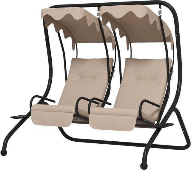 Outsunny Hollywoodschaukel beige mit Sonnendach und Kissen, B/H/L: 136 x 170 x 170 cm - Bild 1