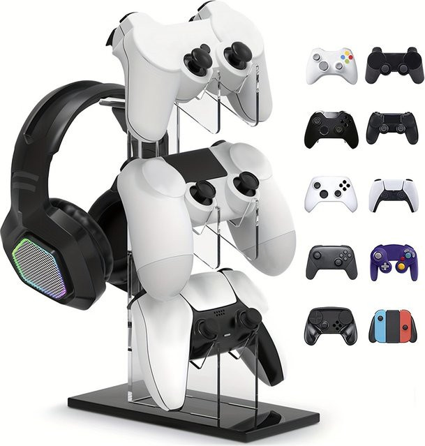 LOKPAD Universeller 3-lagiger Controller- und Kopfhörerhalter für PS5 und PS4 in Schwarz, Weiß oder Transparent - Bild 1