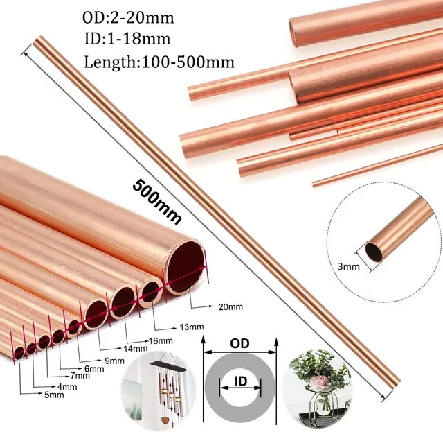 Gerades Kupferrohr aus Kupfermetall mit Mill-Finish, Durchmesser: 2 bis 20 mm, Länge: 100 mm bis 500 mm - Bild 1