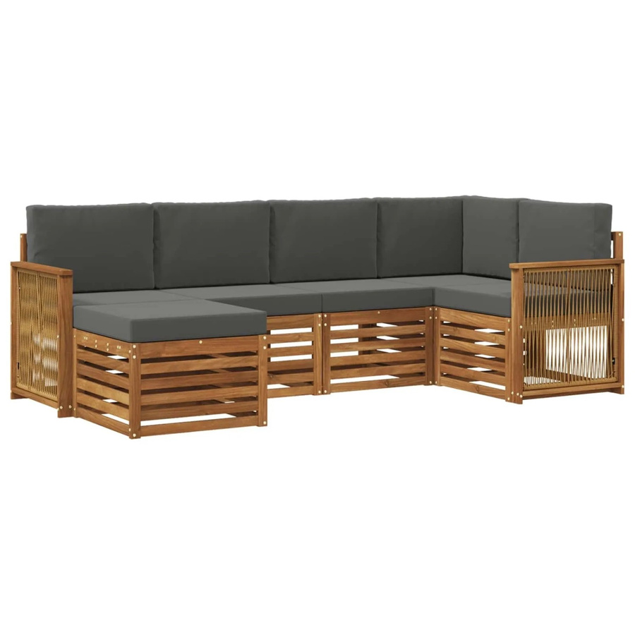 vidaXL Ecksofa Set in L-Form aus Akazienholz mit 5 Kissen in Anthrazit - Bild 2