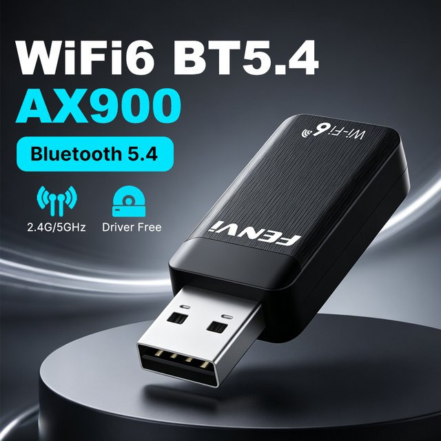 Fenvi AX900 USB-Adapter mit Bluetooth 5.4 und WiFi 6 Dual-Band Netzwerkkarte in Schwarz - Bild 1