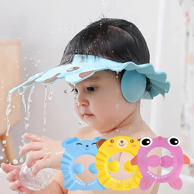 Gelbe Baby-Kappe mit Ohrenschutz und verstellbarer Haarwaschmütze als sicherer Duschhut für Kinder - Bild 1