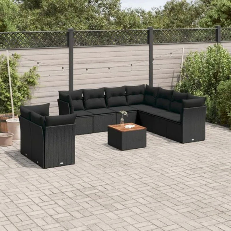 Vidaxl 10-tlg. Garten-Sofagarnitur aus Polyrattan mit Kissen in Schwarz und Braun im modernen Loungemöbel-Design - Bild 1
