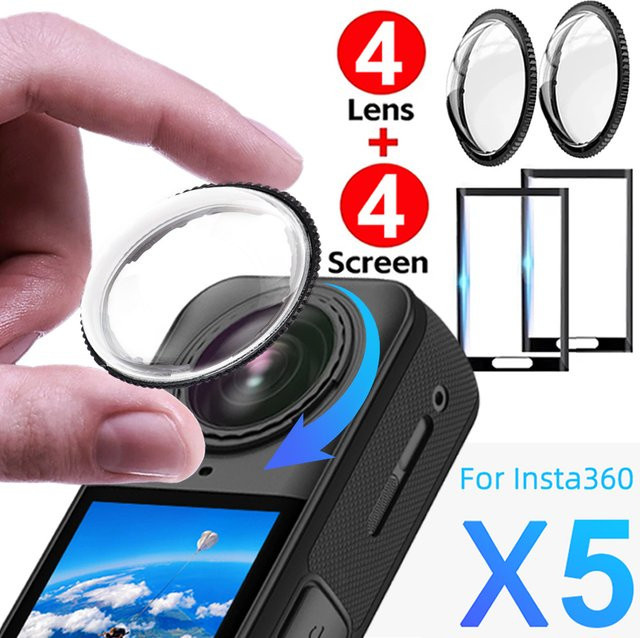 8in1 Schutzset für Insta360 X5 mit Objektivschutz und Anti-Scratch Display-Schutzfolien in Transparent - Bild 1