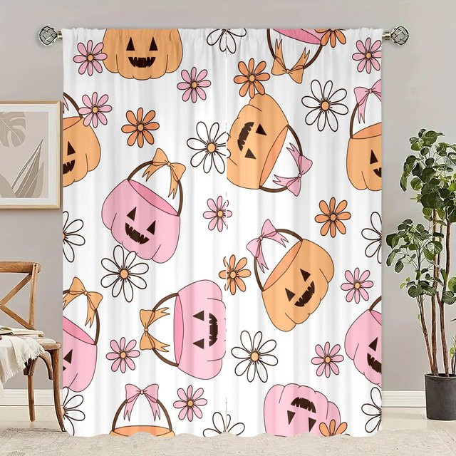 Yiran Furniture Halloween Vorhang Set aus Polyester, 2 Stück, Weiß, B: 76,2 cm, H: 165,1 cm - Bild 1