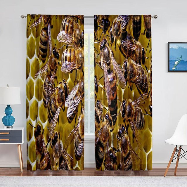 Super Six Transparenter Chiffon-Vorhang mit Bienen-Motiv, Mehrfarbig, Breite: 100 cm, Höhe: 250 cm - Bild 1
