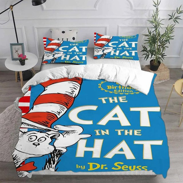 Flylo Bettwäsche-Set Der Kater mit dem Hut, Blau, 3-teilig aus Mikrofaser, B/H: 150 x 200 cm - Bild 1