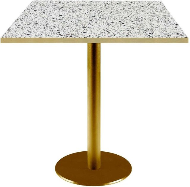 RestooTab Tisch Rome quadratisch in Weiß Terrazzo mit goldmetallic Gestell und messingfarbenen Kanten, B/T/H: 70 x 70 x 75 cm - Bild 1
