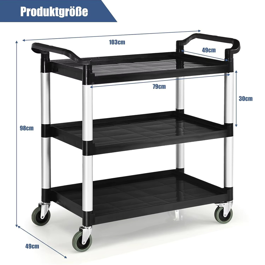 GOFLAME 3-stöckiger Servierwagen aus Metall in Schwarz mit Rollen und Griffen - Bild 4