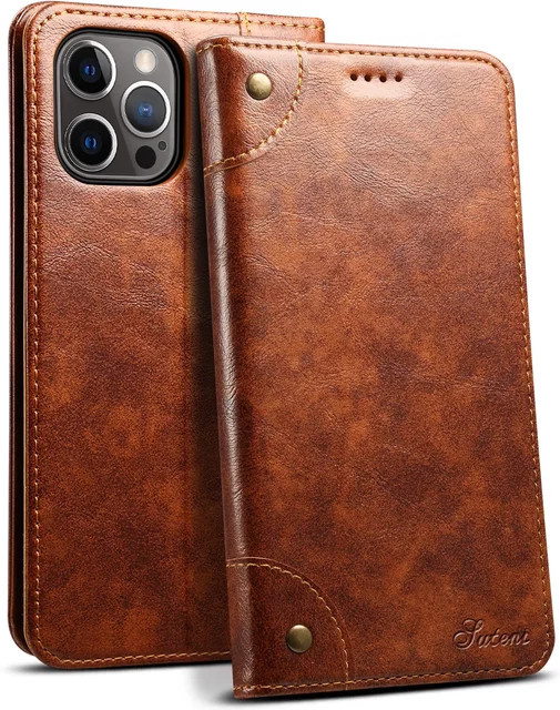 Eucagr Luxus Leder Handyhülle mit Magnetfunktion und Stoßschutz für iPhone, Farbe: Braun - Bild 1
