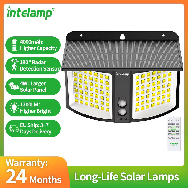 Intelamp Solar-LED-Außenleuchte mit Radar-Bewegungssensor, dimmbar, IP65 wasserdicht, 3 Farben: Weiß, Natur und Warmweiß - Bild 3