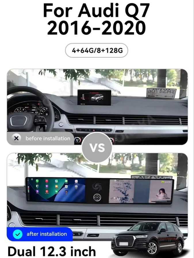 Aotsr Dual-Screen Android Autoradio mit CarPlay und GPS-Navigation für Audi Q7 2016-2020 in Schwarz - Bild 5