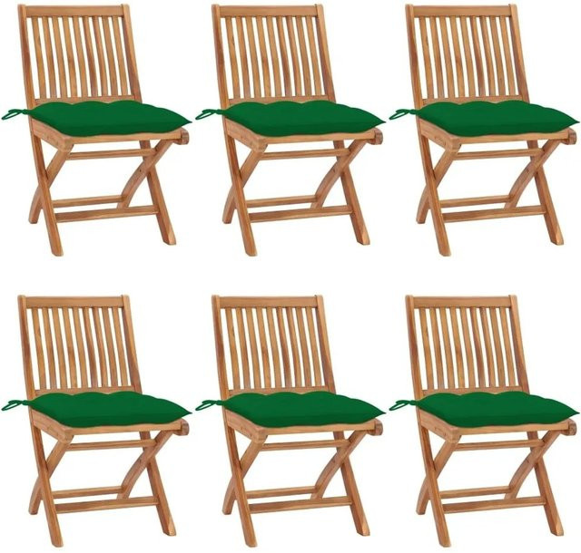 6er Set vidaXL Klappbare Gartenstühle aus Teakholz mit Kissen in Braun und Grün - Bild 1