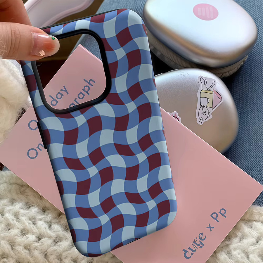 Illusion Wave Checker Handyhülle für iPhone 17 16 15 14 13 12 11 Pro Max Plus mit doppelschichtiger Rückseite in Multicolour - Bild 5