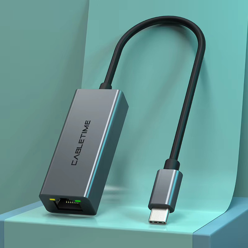 CABLETIME USB-C Ethernet-Adapter RJ45 Netzwerkkarte für Laptop und PC, 100 Mbit/s, Grau - Bild 6
