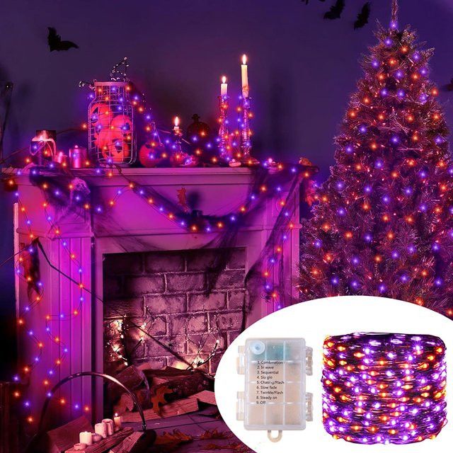 Topdii LED Halloween Lichterkette Batteriebetrieben in Lila und Orange für Outdoor und Party-Dekoration - Bild 1