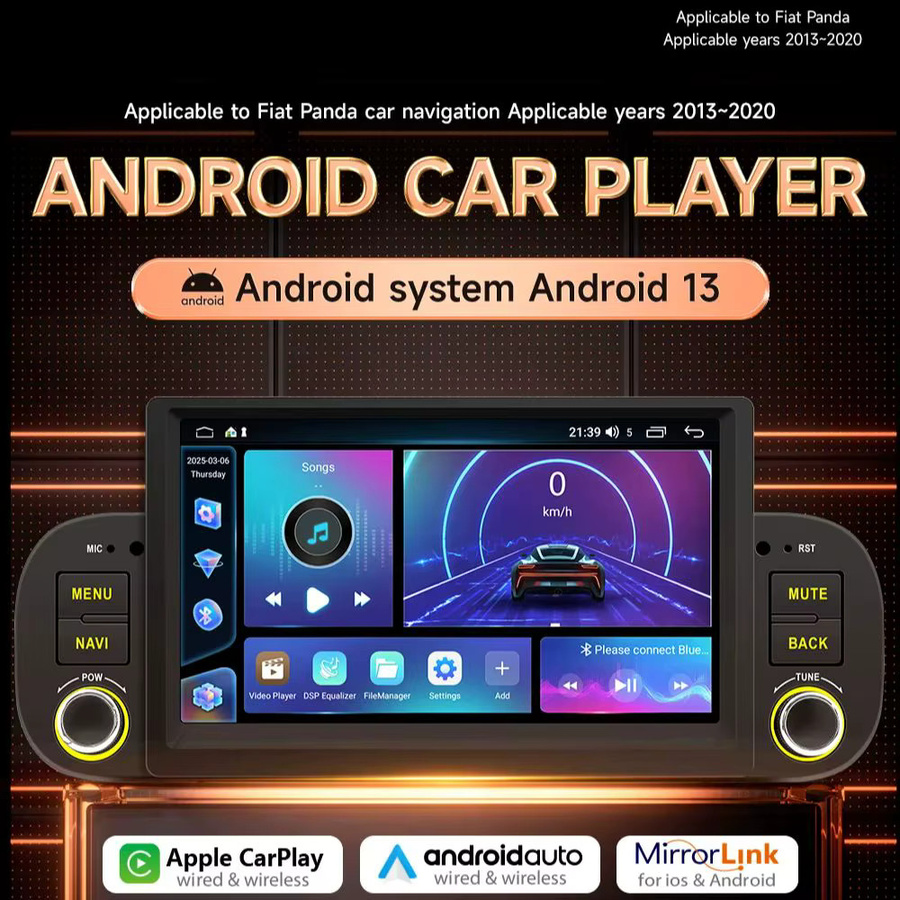 BQCC 1Din Auto Radio für Fiat Panda 2013 bis 2020 mit 7 Zoll Display, kabellosem CarPlay, Android Auto, WiFi, GPS und Bluetooth in Schwarz - Bild 6