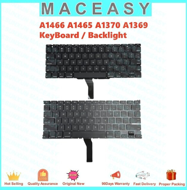 Apple Ersatztastatur mit Hintergrundbeleuchtung für MacBook Air 11 und 13 Zoll, US-UK Layout, Farbe: Schwarz - Bild 1