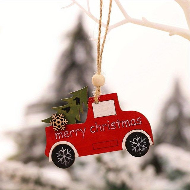 NATAWA Weihnachtsbaum-Anhänger aus Holz mit Elch-Cartoon-Motiv in Braun und Rot - Bild 1
