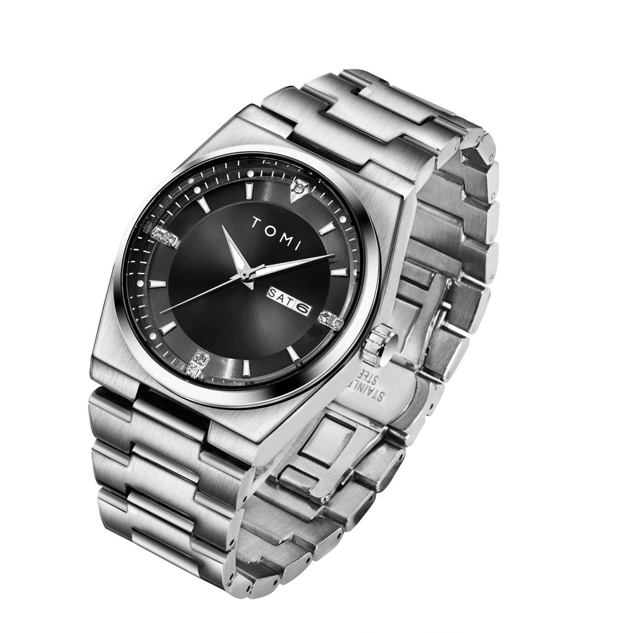 TOMI Armbanduhr Herren, Quarz, Edelstahl, Schwarz, Silber, BusinessSet - Bild 5