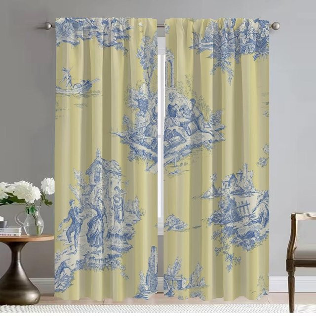 Toile de Jouy Verdunkelungsvorhänge für Schlafzimmer und Kinderzimmer, 2er-Set, Beige, B: 50 cm, H: 70 cm - Bild 1