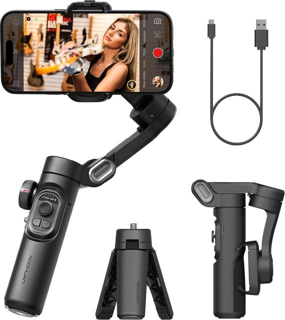 AOCHUAN SmartXE 3-Achsen Handheld Gimbal Stabilisator für Smartphone in Schwarz mit KI-Gesichtsverfolgung für iPhone und Android, ideal für TikTok und Vlogs - Bild 1