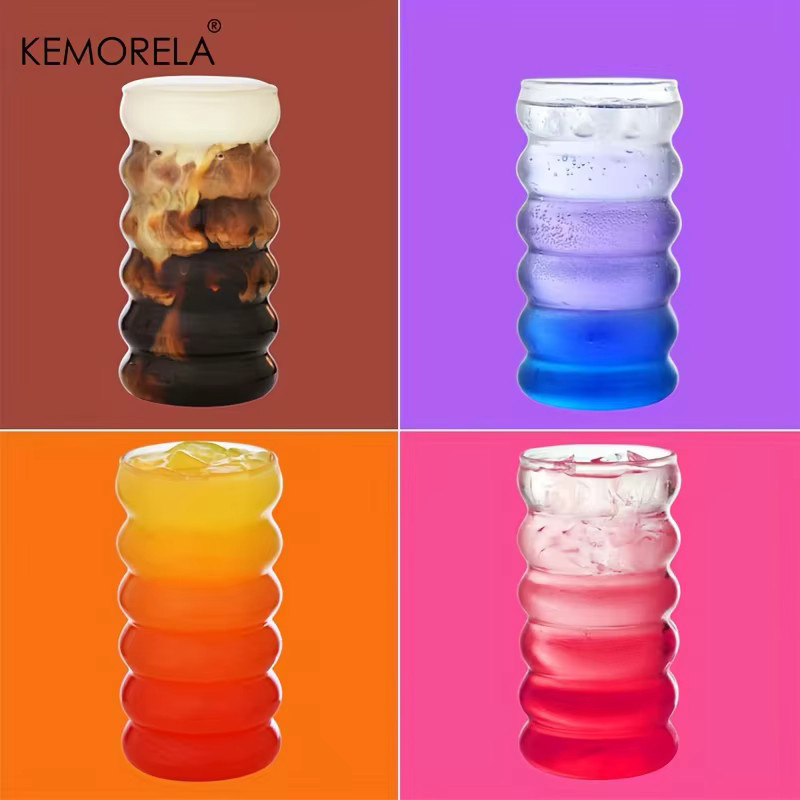 KEMORELA Wellenform Getränkegläser mit Strohhalmen, transparente Glasbecher für Wein, Champagner oder Cocktails, 500 ml - Bild 3