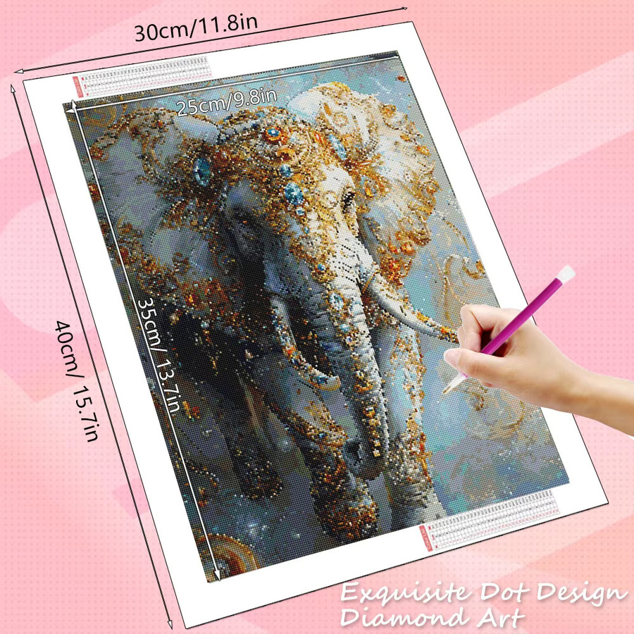 HUACAN Diamantmalerei Komplettset Elefant, 5D Diamantmosaik in Mehrfarbig, Rund, Durchmesser: 30,0 cm - Bild 2