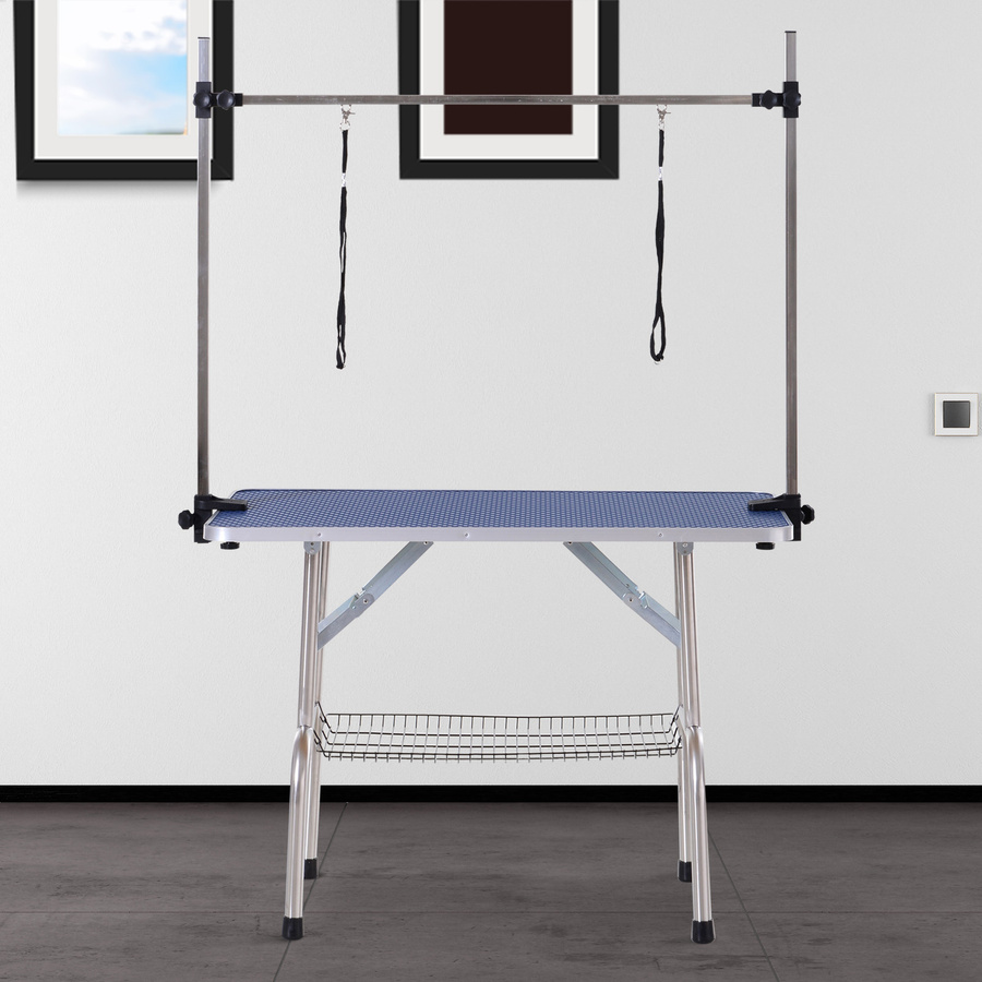 PawHut Pflegetisch für Hunde mit höhenverstellbarer Platte und klappbarem Unterkorb aus Edelstahl, blau, B: 107 cm, T: 60 cm, H: 170 cm - Bild 2