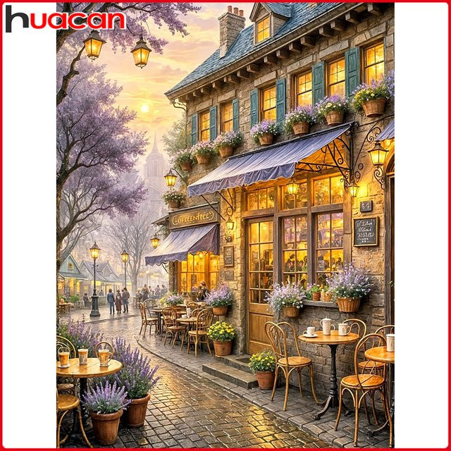 Huacan DIY Diamantmalerei Set Landschaft mit Straße, Gebäuden und Blumen, Mosaik Dekoration, Multicolor, B/H: 30 x 20 cm - Bild 1