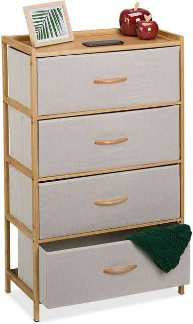 Relaxdays Kommode aus Bambus in Beige mit 4 Schubladen, B/T/H: 94 x 58 x 32,5 cm - Bild 1