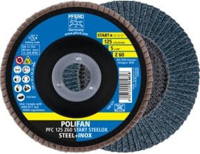 PFERD POLIFAN Fächerschleifscheibe START STEELOX für Stahl und Edelstahl, Farbe Blau, Durchmesser: 125 mm, Bohrungs-Ø: 22,23 mm, Körnung: 60, 10 Stück - Bild 2